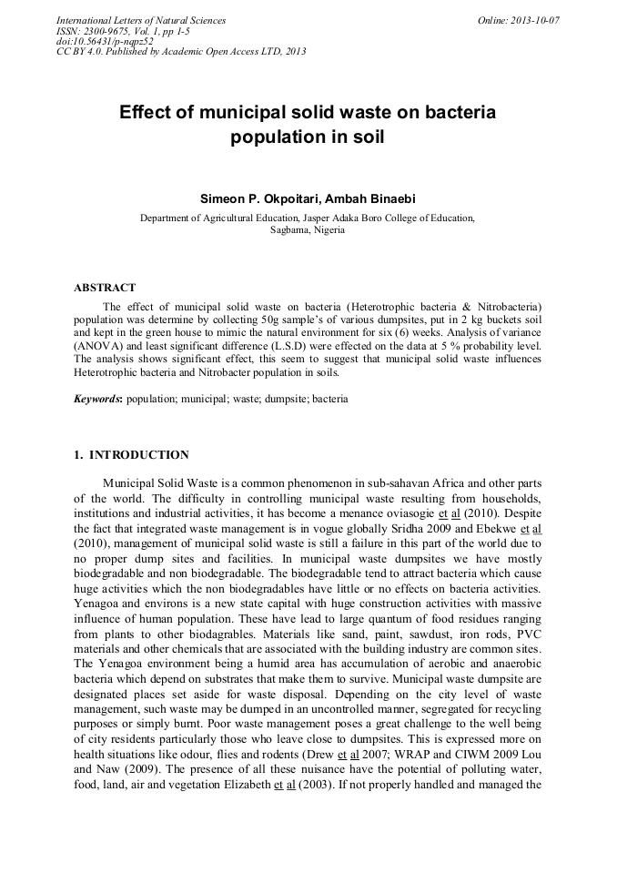 Effect of Municipal Solid Waste on Bacteria Population in Soil ...