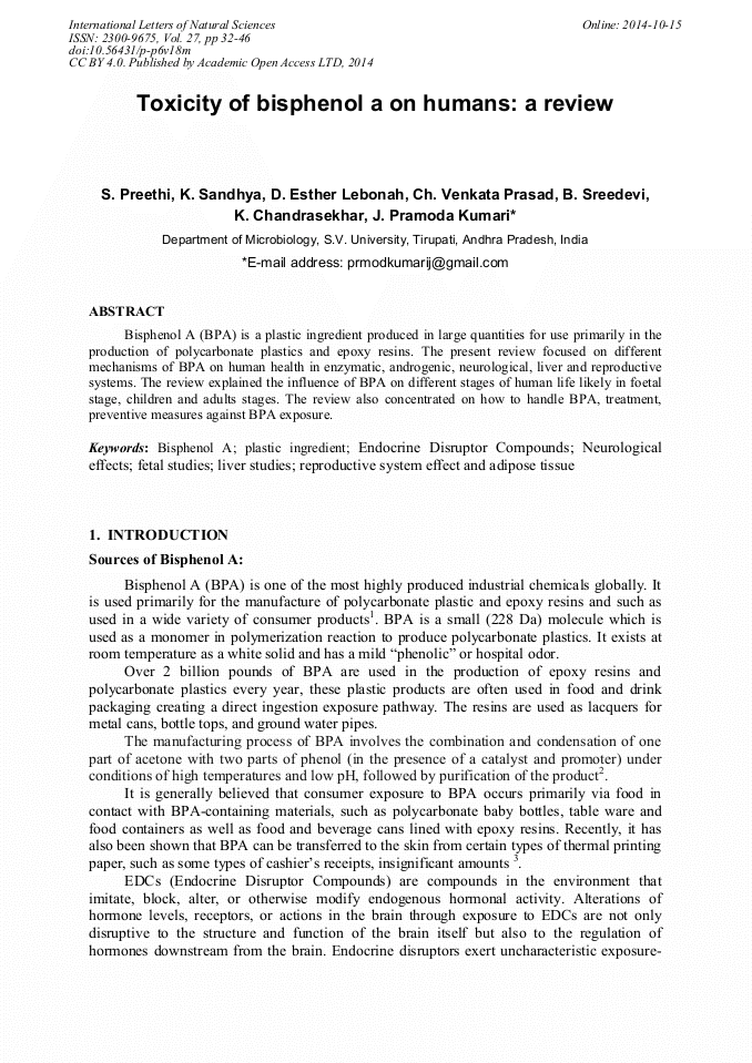 Toxicity of Bisphenol a on Humans: A Review | AcademicOA.com
