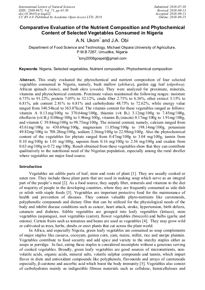 Comparative Evaluation of the Nutrient Composition and Phytochemical ...